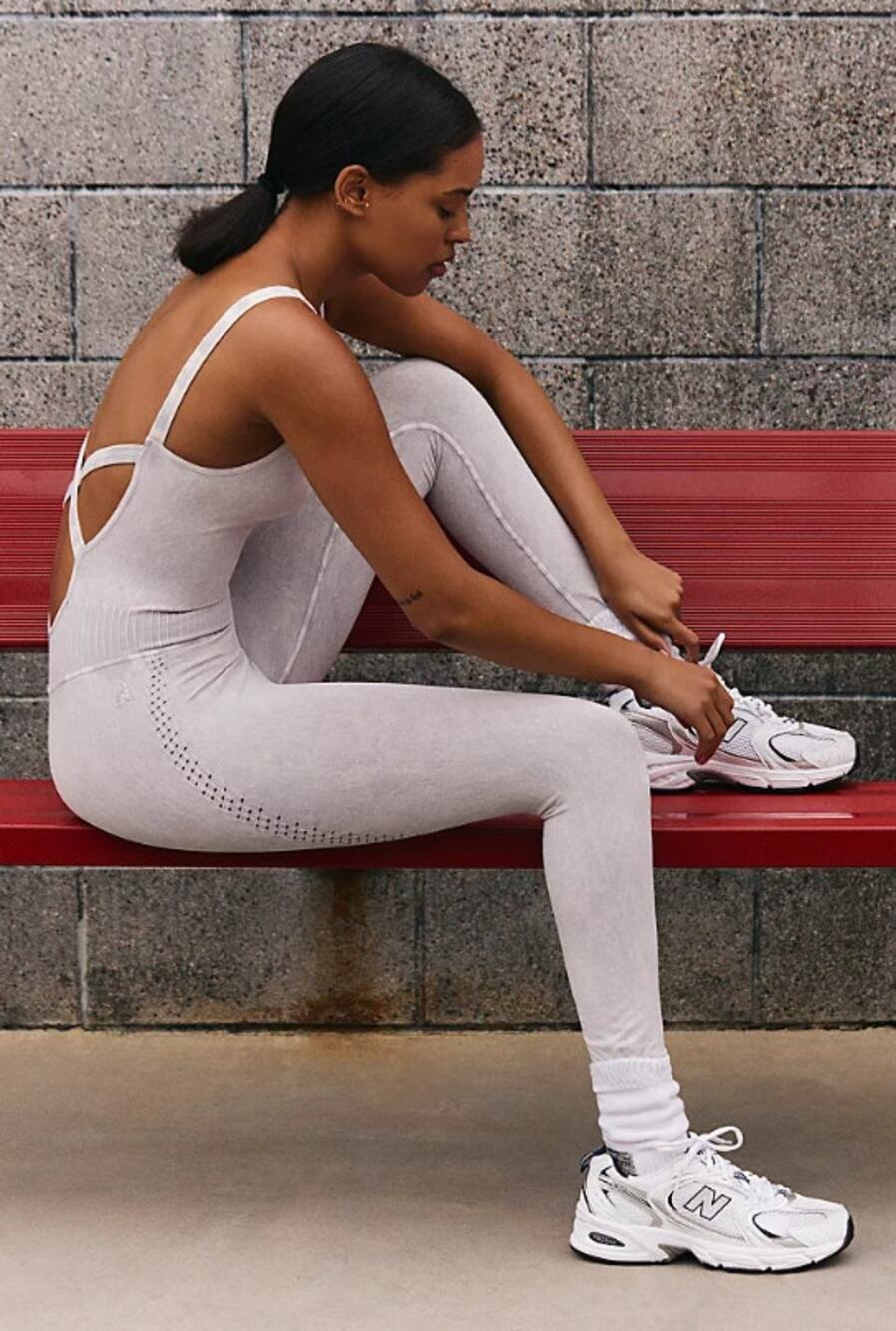 FP Movement Good Karma Bodysuit Gray Crisscross Back Stretch Active Women's M/L